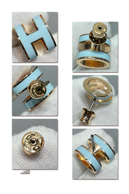 [Ornora Jewelry]POP H SKY BLUE STUD EARRINGS