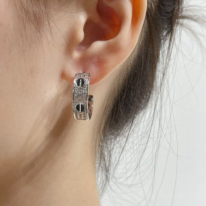 [Ornora Jewelry]LOVE CERAMIC DIAMOND PAVED SILVER EARRINGS
