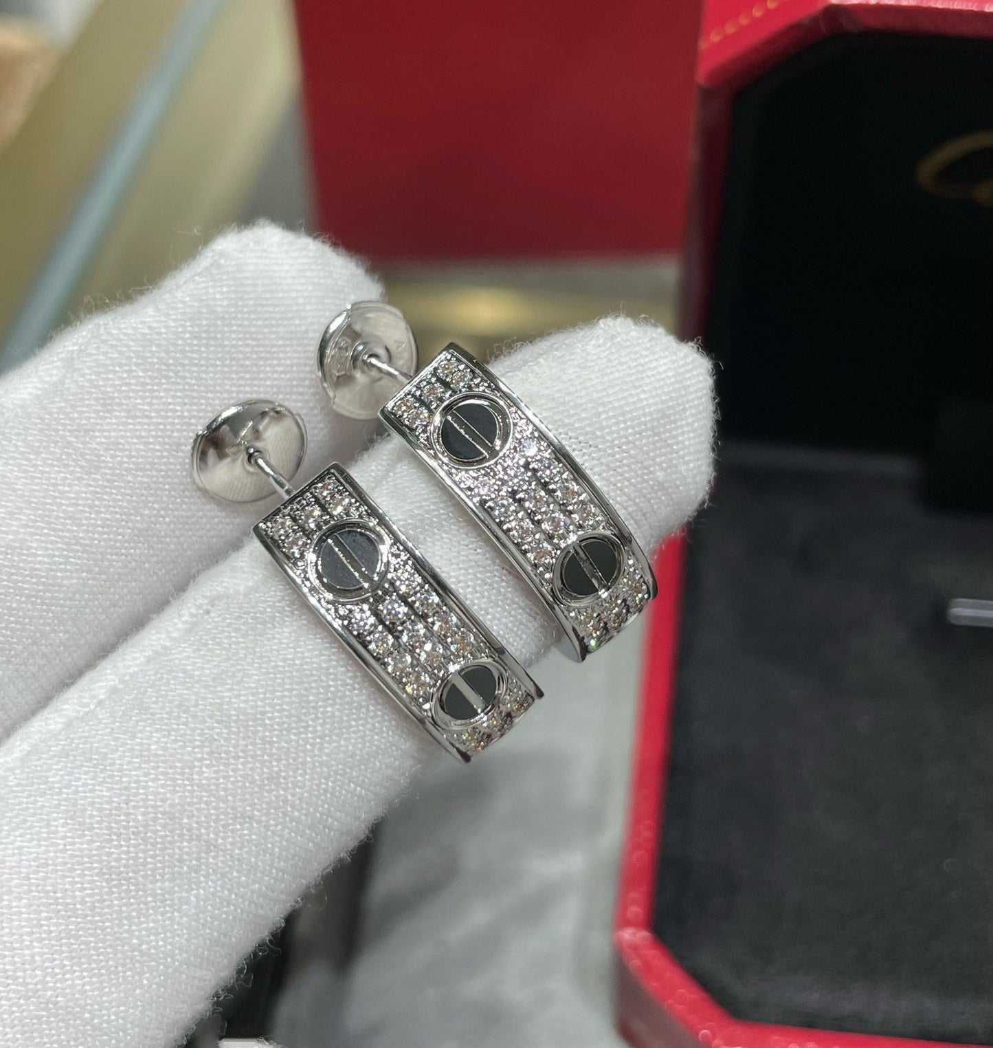 [Ornora Jewelry]LOVE CERAMIC DIAMOND PAVED SILVER EARRINGS