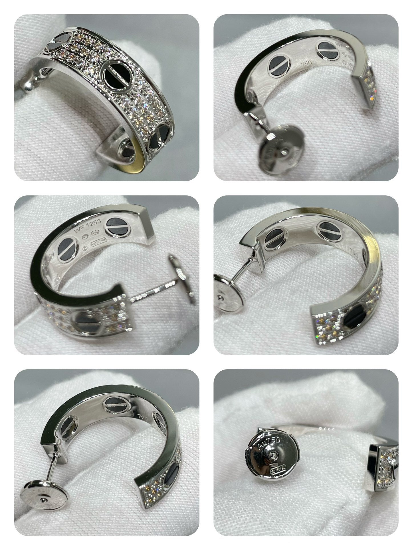 [Ornora Jewelry]LOVE CERAMIC DIAMOND PAVED SILVER EARRINGS