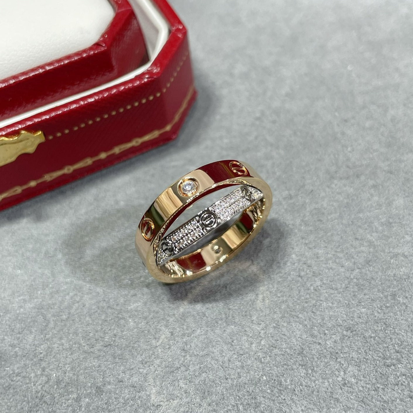 [Ornora Jewelry]LOVE PINK GOLD SILVER DIAMOND DOUBLE RING