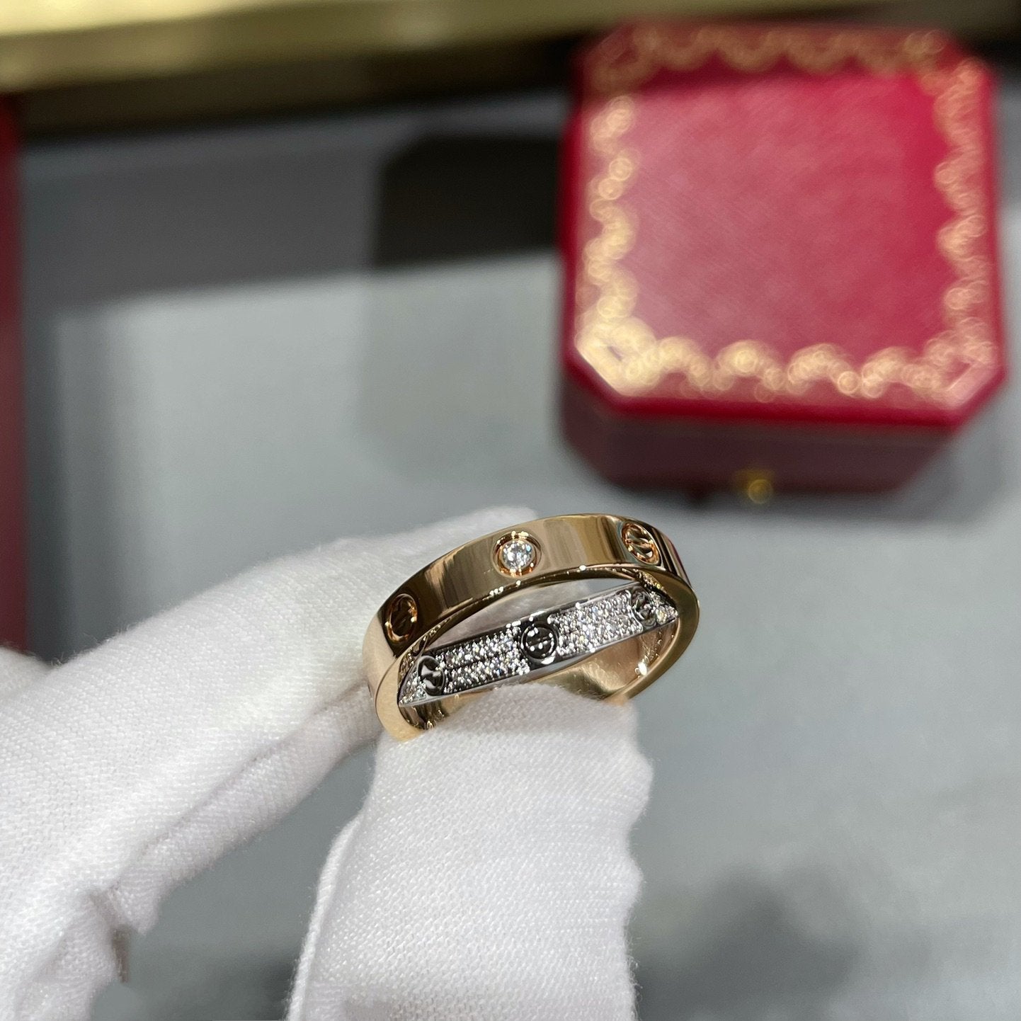 [Ornora Jewelry]LOVE PINK GOLD SILVER DIAMOND DOUBLE RING