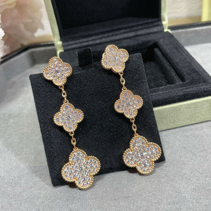 [Ornora Jewelry]CLOVER 3 MOTIFS DIAMOND PAVED ROSE GOLD EARRINGS