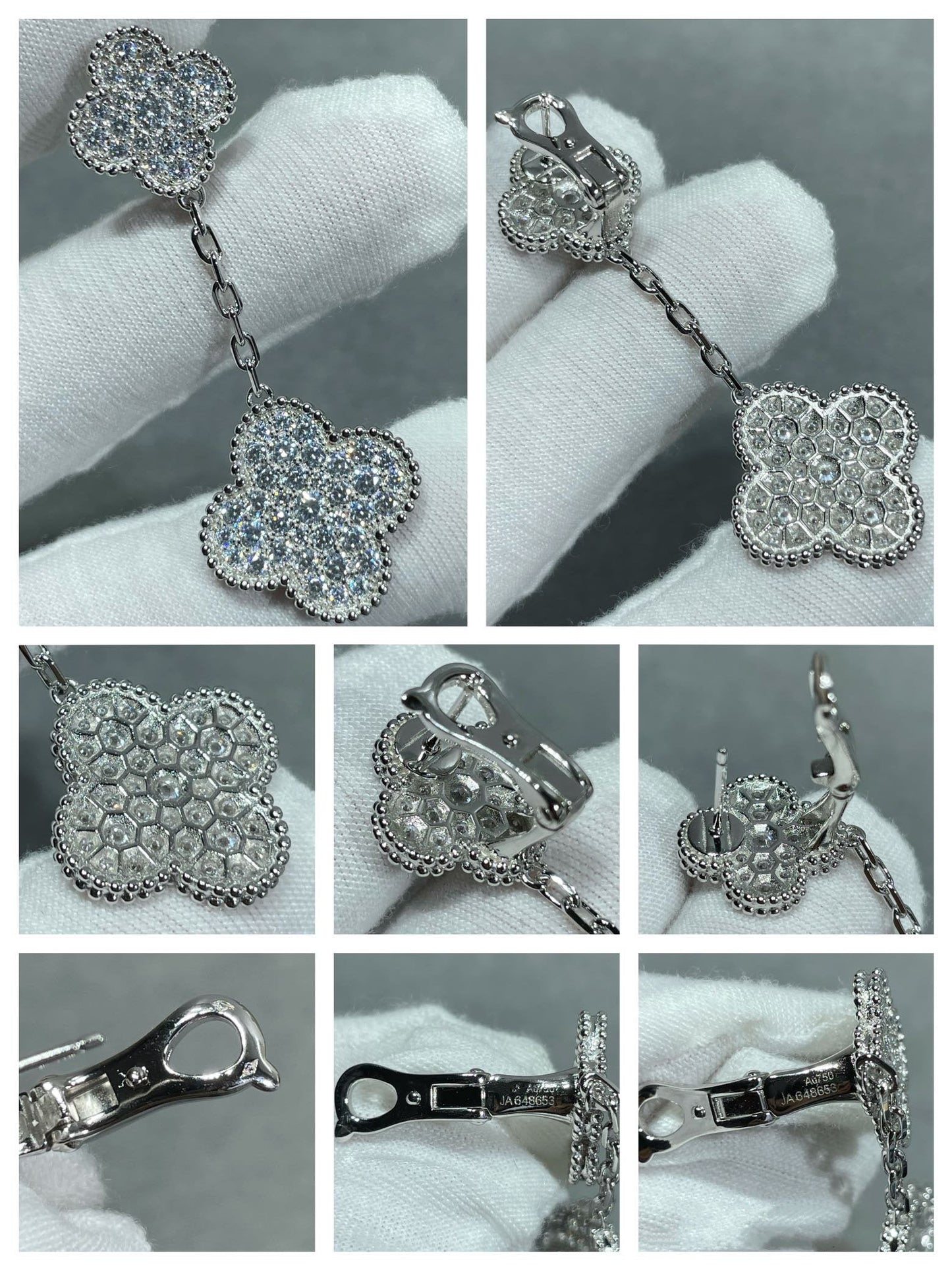 [Ornora Jewelry]CLOVER 2 MOTIFS DIAMOND PAVED SILVER EARRINGS
