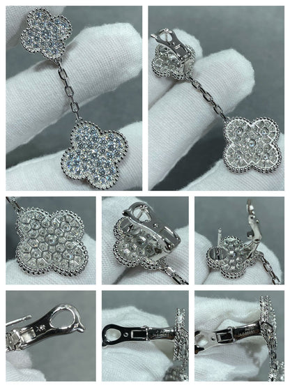 [Ornora Jewelry]CLOVER 2 MOTIFS DIAMOND PAVED SILVER EARRINGS
