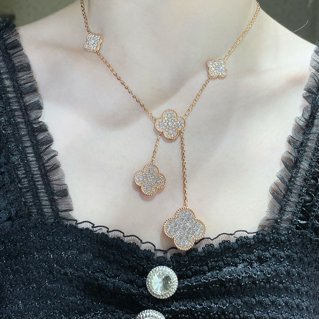 [Ornora Jewelry]CLOVER 6 MOTIF DIAMOND PAVED NECKLACE