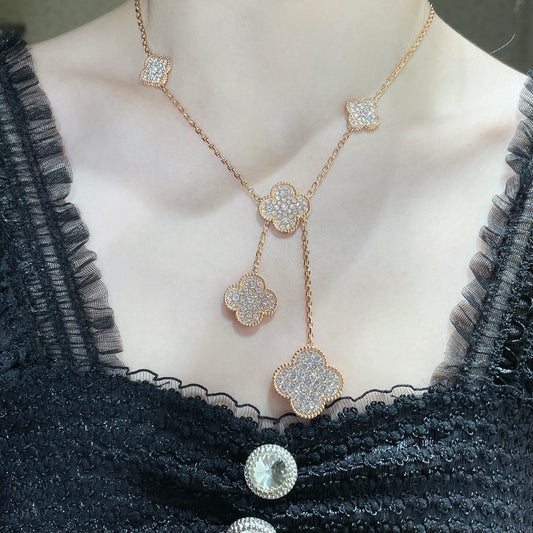 [Ornora Jewelry]CLOVER 6 MOTIF DIAMOND PAVED NECKLACE