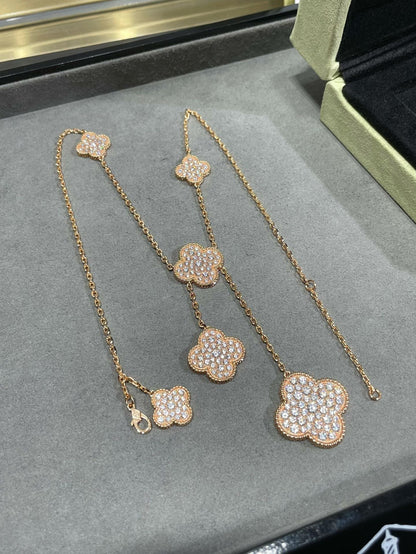 [Ornora Jewelry]CLOVER 6 MOTIF DIAMOND PAVED NECKLACE