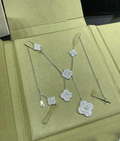 [Ornora Jewelry]CLOVER 6 MOTIF DIAMOND PAVED NECKLACE