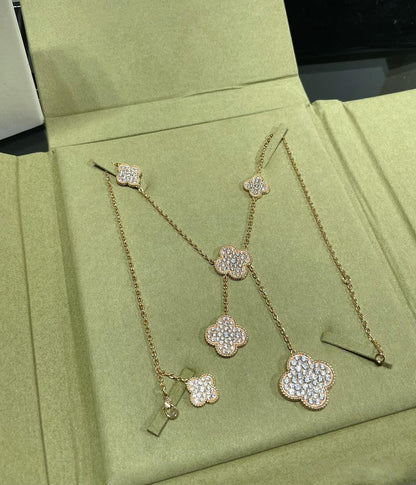 [Ornora Jewelry]CLOVER 6 MOTIF DIAMOND PAVED NECKLACE