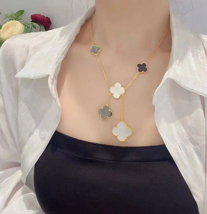[Ornora Jewelry]CLOVER 6 MOTIF MOP ONYX GOLD NECKLACE