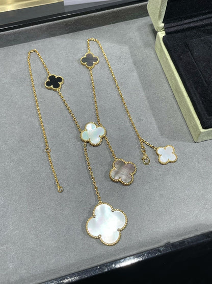 [Ornora Jewelry]CLOVER 6 MOTIF MOP ONYX GOLD NECKLACE