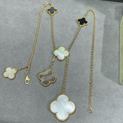 [Ornora Jewelry]CLOVER 6 MOTIF MOP ONYX GOLD NECKLACE