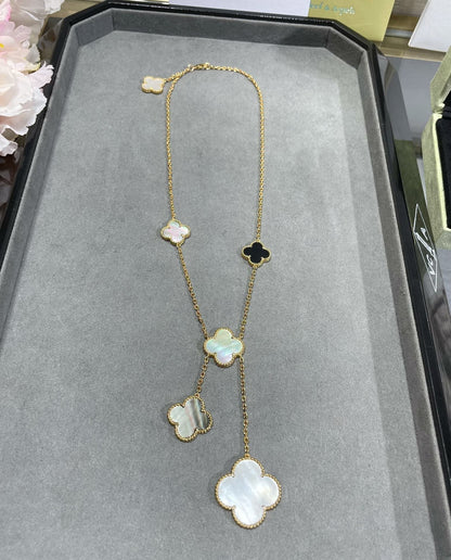[Ornora Jewelry]CLOVER 6 MOTIF MOP ONYX GOLD NECKLACE