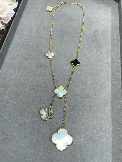 [Ornora Jewelry]CLOVER 6 MOTIF MOP ONYX GOLD NECKLACE