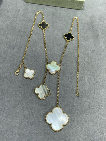 [Ornora Jewelry]CLOVER 6 MOTIF MOP ONYX GOLD NECKLACE