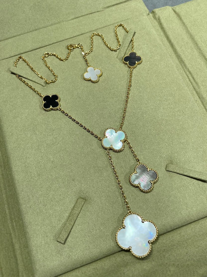[Ornora Jewelry]CLOVER 6 MOTIF MOP ONYX GOLD NECKLACE