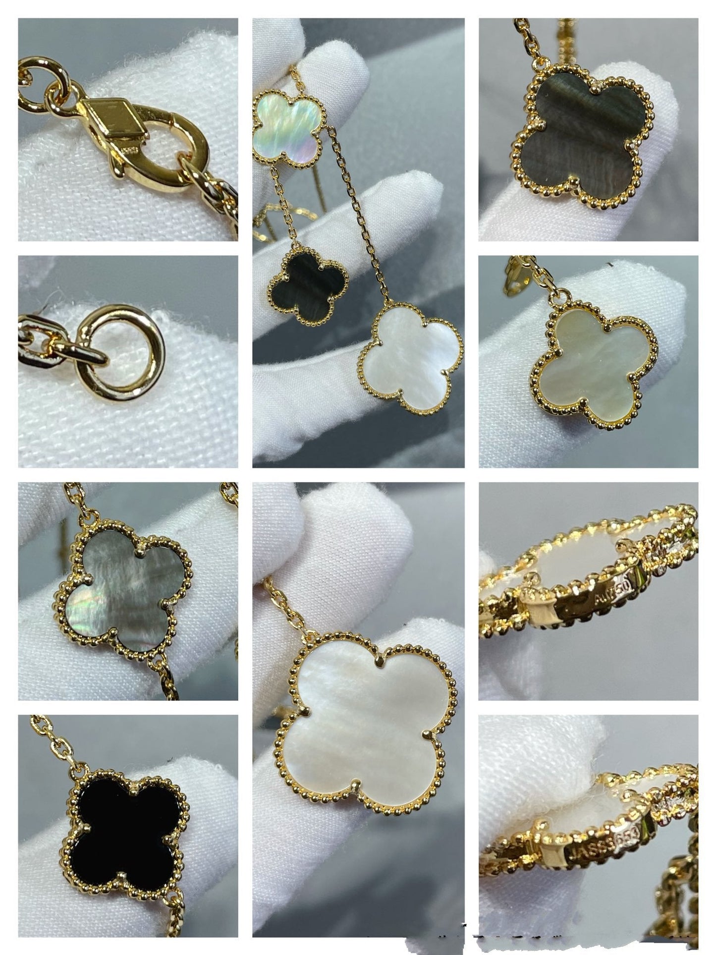 [Ornora Jewelry]CLOVER 6 MOTIF MOP ONYX GOLD NECKLACE
