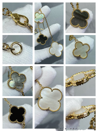 [Ornora Jewelry]CLOVER 6 MOTIF MOP ONYX GOLD NECKLACE