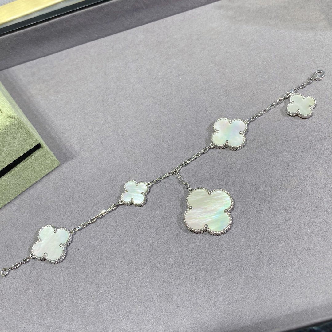 [Ornora Jewelry]CLOVER 5 MOTIF WHITE MOP SILVER BRACELET