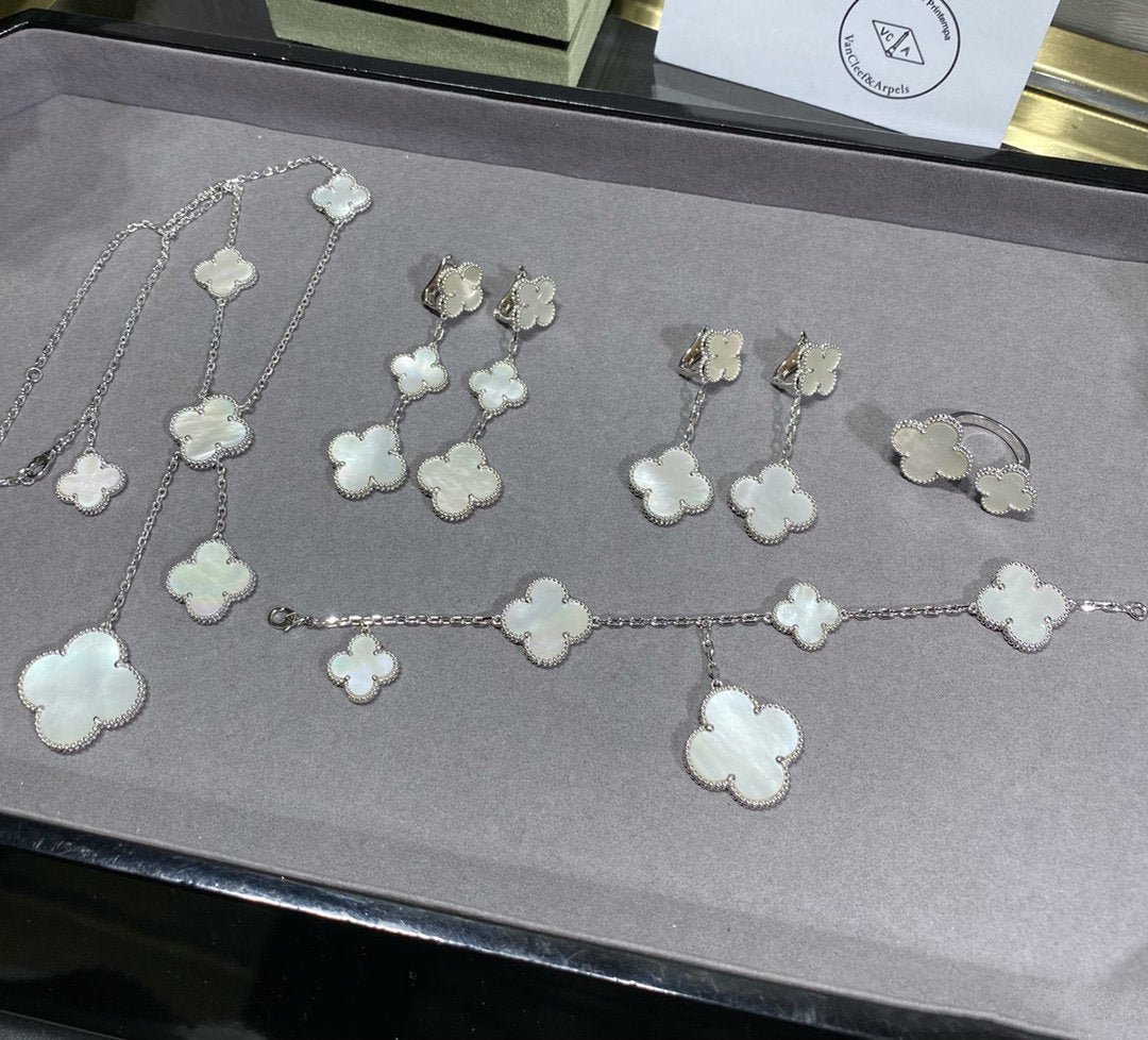 [Ornora Jewelry]CLOVER 5 MOTIF WHITE MOP SILVER BRACELET
