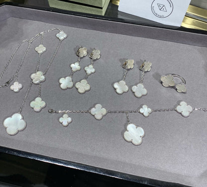[Ornora Jewelry]CLOVER 5 MOTIF WHITE MOP SILVER BRACELET