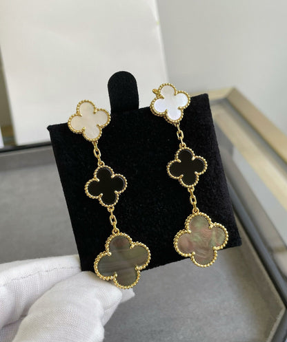 [Ornora Jewelry]CLOVER 3 MOTIF MOP ONYX DARK MOP PINK GOLD EARRINGS