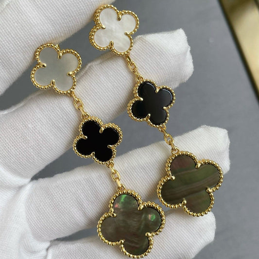 [Ornora Jewelry]CLOVER 3 MOTIF MOP ONYX DARK MOP PINK GOLD EARRINGS