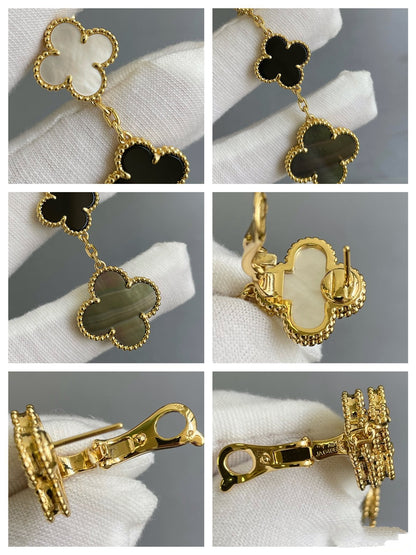 [Ornora Jewelry]CLOVER 3 MOTIF MOP ONYX DARK MOP PINK GOLD EARRINGS