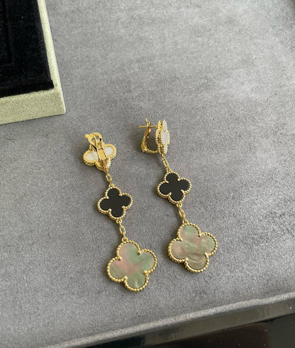[Ornora Jewelry]CLOVER 3 MOTIF MOP ONYX DARK MOP PINK GOLD EARRINGS