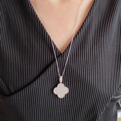 [Ornora Jewelry]CLOVER 25MM LARGE PEDANT DIAMOND PAVED LONG NECKLACE