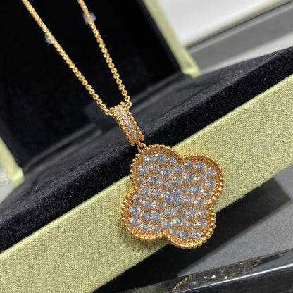 [Ornora Jewelry]CLOVER 25MM LARGE PEDANT DIAMOND PAVED LONG NECKLACE