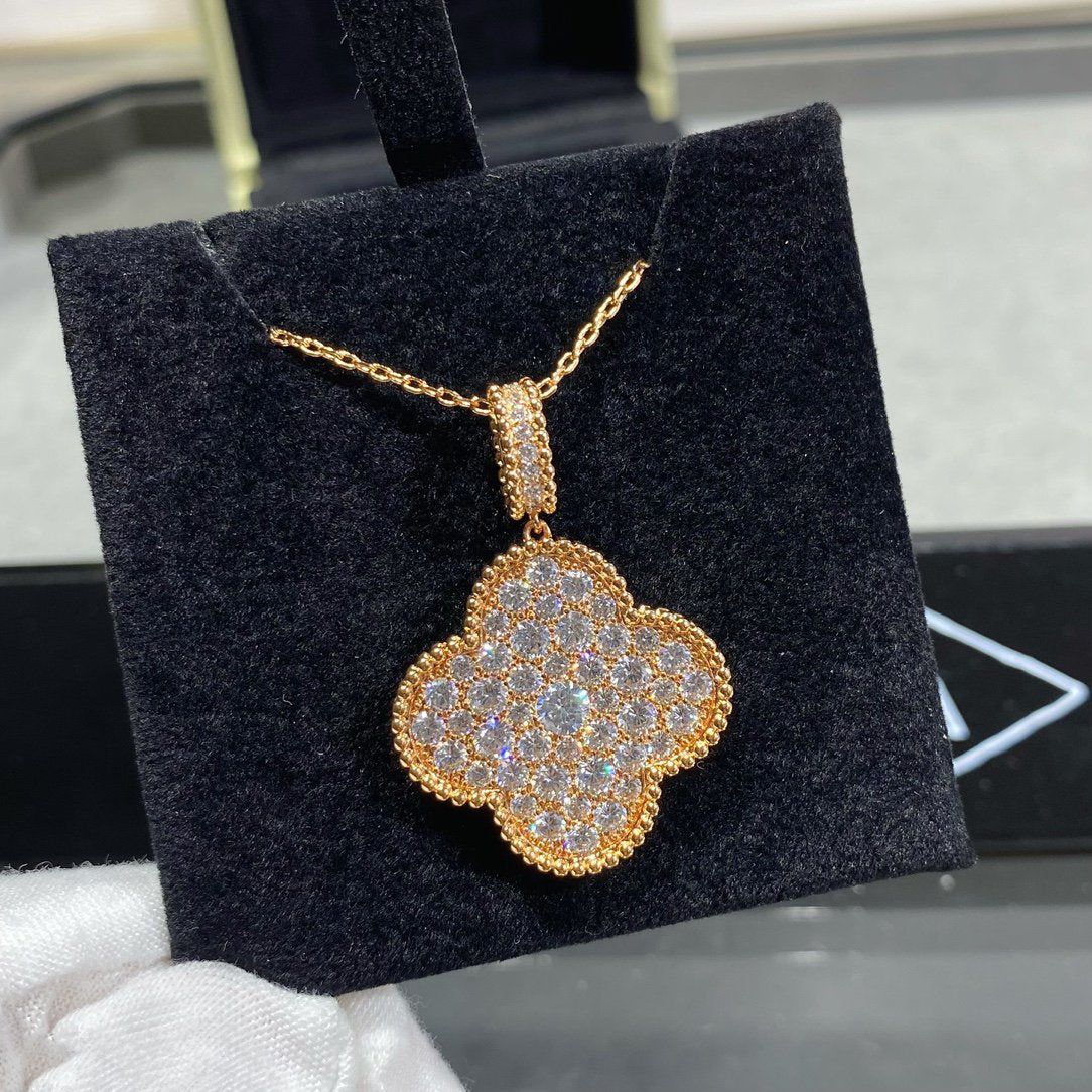 [Ornora Jewelry]CLOVER 25MM LARGE PEDANT DIAMOND PAVED LONG NECKLACE