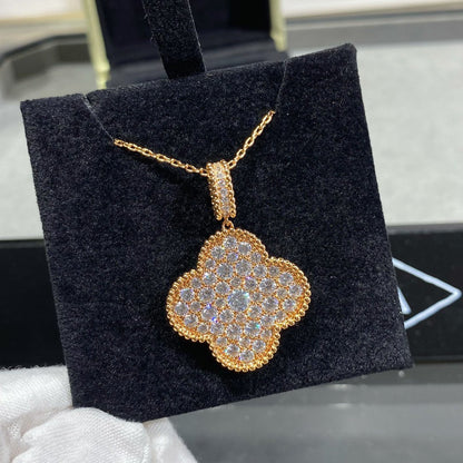 [Ornora Jewelry]CLOVER 25MM LARGE PEDANT DIAMOND PAVED LONG NECKLACE