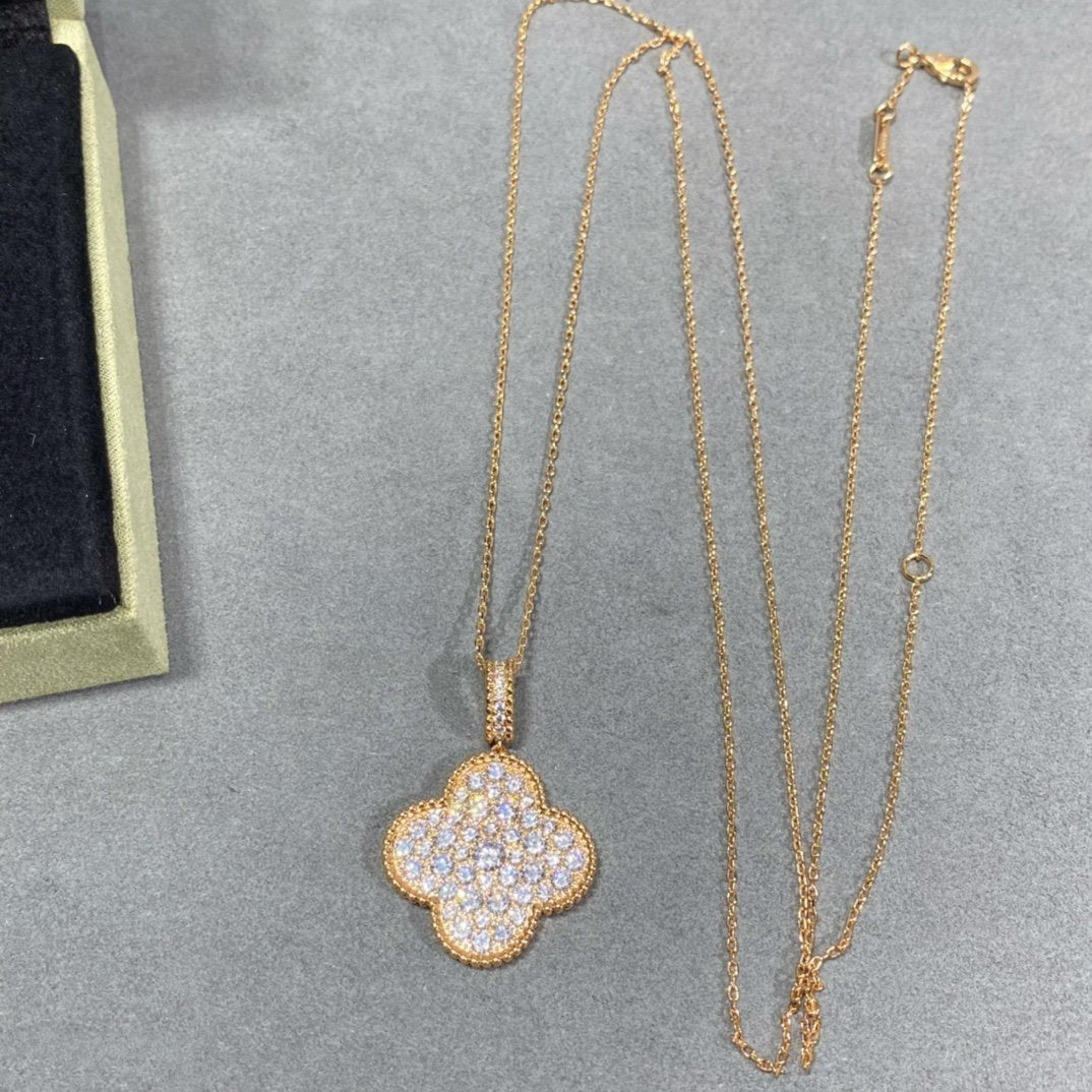 [Ornora Jewelry]CLOVER 25MM LARGE PEDANT DIAMOND PAVED LONG NECKLACE