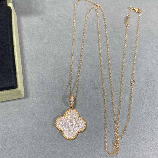 [Ornora Jewelry]CLOVER 25MM LARGE PEDANT DIAMOND PAVED LONG NECKLACE