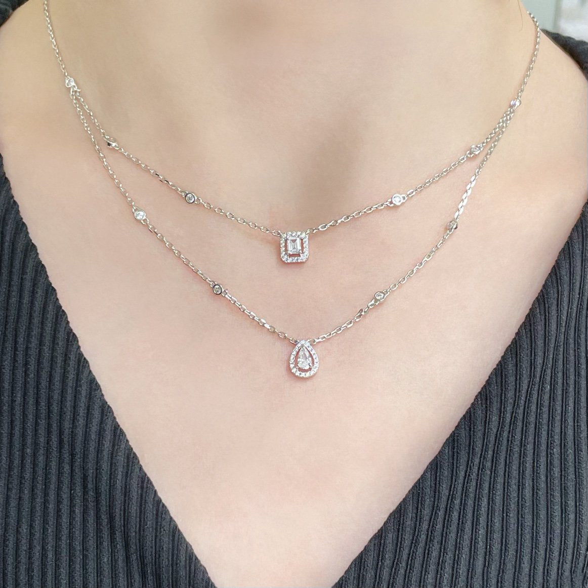 [Ornora Jewelry]MY TWIN 2 ROW DIAMOND NECKLACE