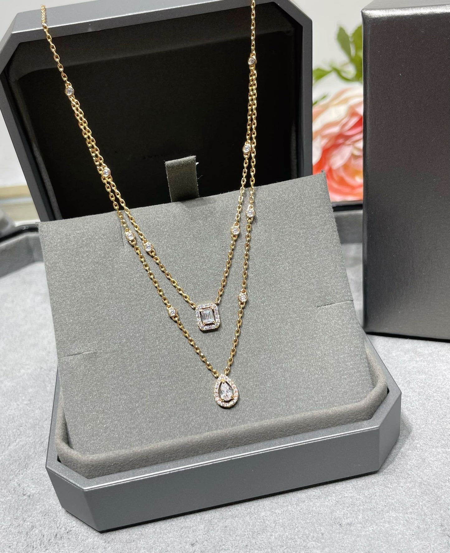 [Ornora Jewelry]MY TWIN 2 ROW DIAMOND NECKLACE