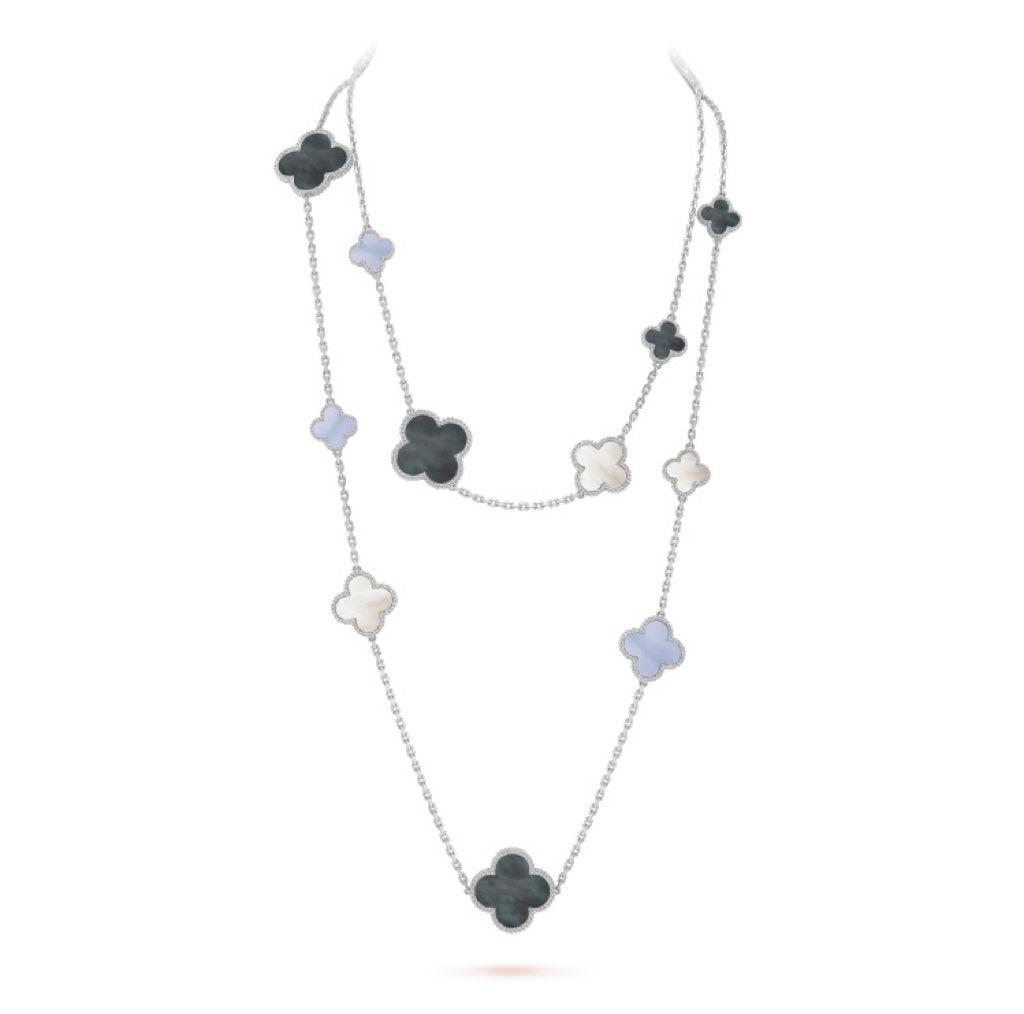 [Ornora Jewelry]CLOVER 16 MOTIF CHALCEDONY MOP SILVER NECKLACE