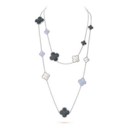 [Ornora Jewelry]CLOVER 16 MOTIF CHALCEDONY MOP SILVER NECKLACE