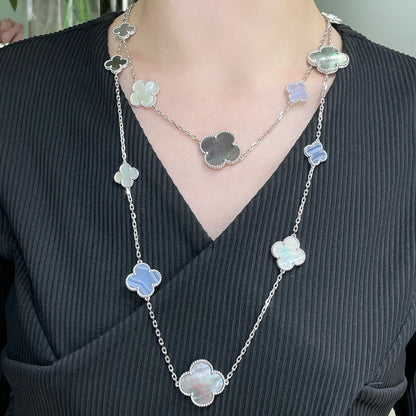 [Ornora Jewelry]CLOVER 16 MOTIF CHALCEDONY MOP SILVER NECKLACE