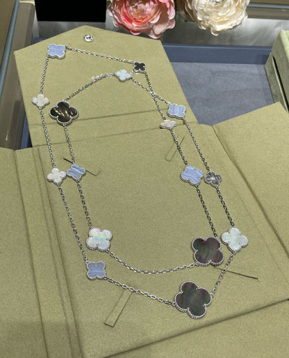[Ornora Jewelry]CLOVER 16 MOTIF CHALCEDONY MOP SILVER NECKLACE