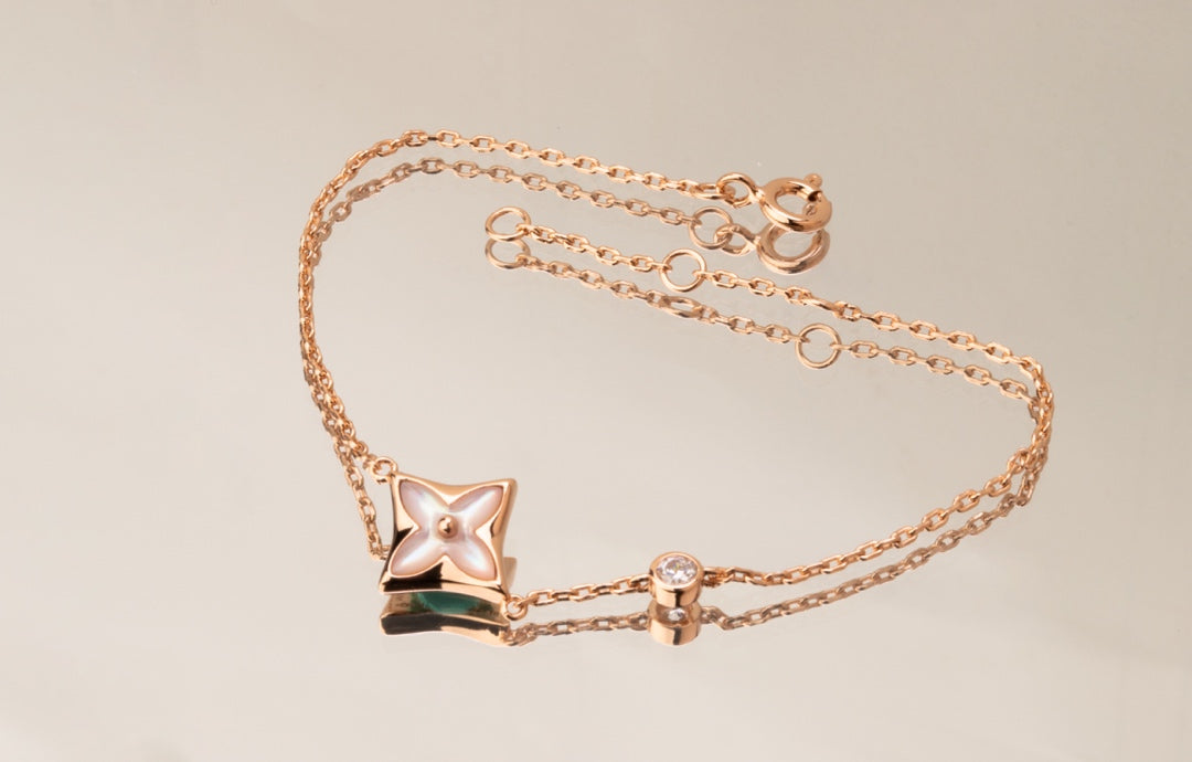 [Ornora Jewelry]STAR PINK MOP 1 DIAMOND PINK GOLD NECKLACE