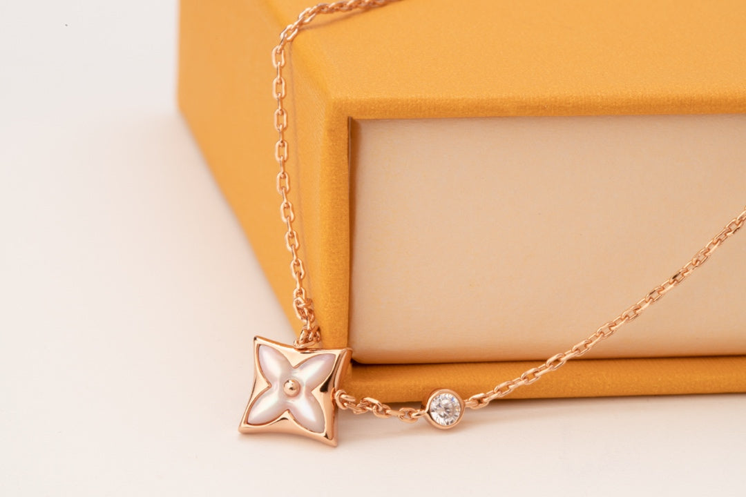 [Ornora Jewelry]STAR PINK MOP 1 DIAMOND PINK GOLD NECKLACE