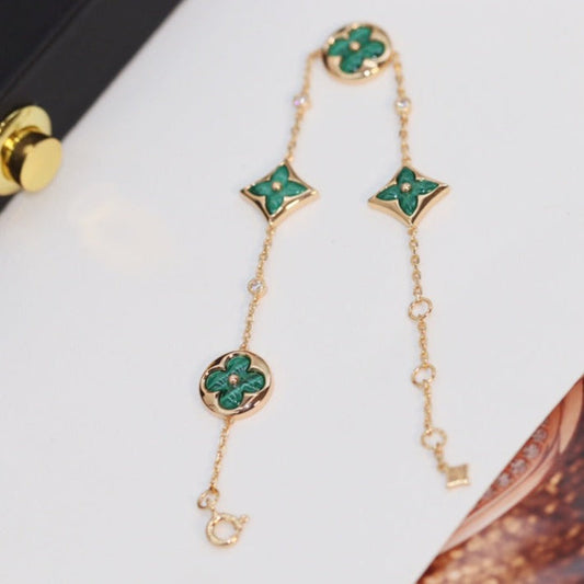 [Ornora Jewelry]STAR AND SUN 4 MOTIF PINK GOLD MALACHITE BRACELET
