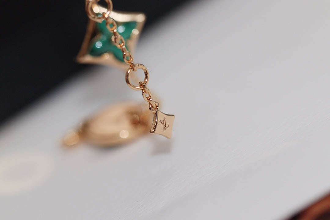 [Ornora Jewelry]STAR AND SUN 4 MOTIF PINK GOLD MALACHITE BRACELET