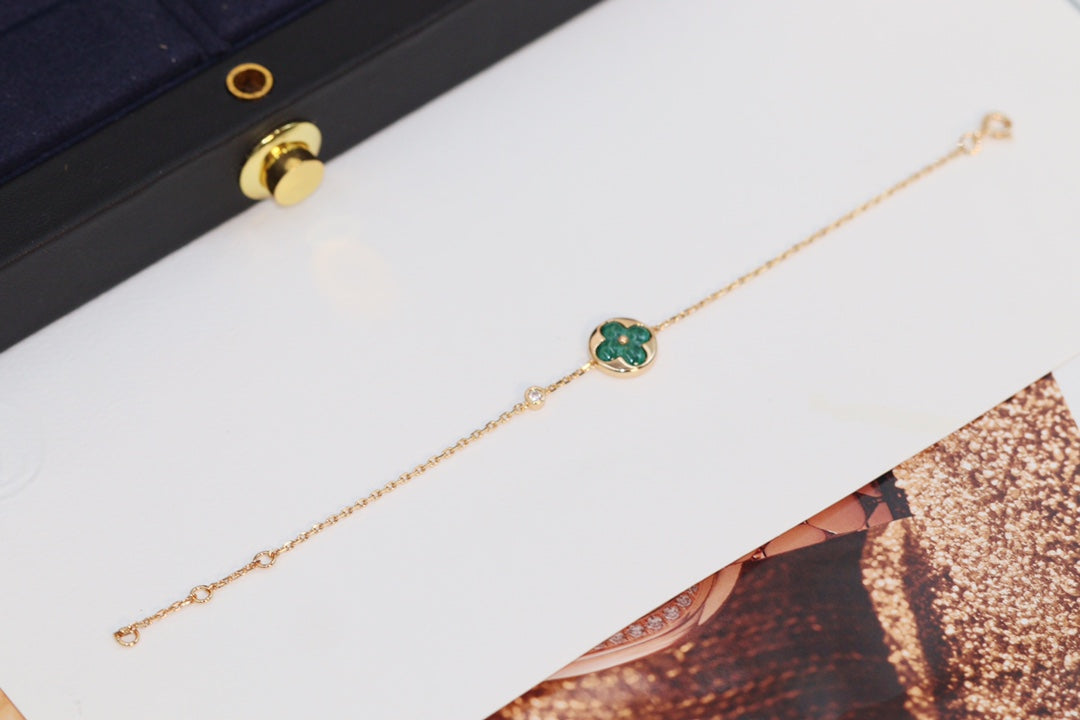 [Ornora Jewelry]STAR AND SUN 4 MOTIF PINK GOLD MALACHITE BRACELET