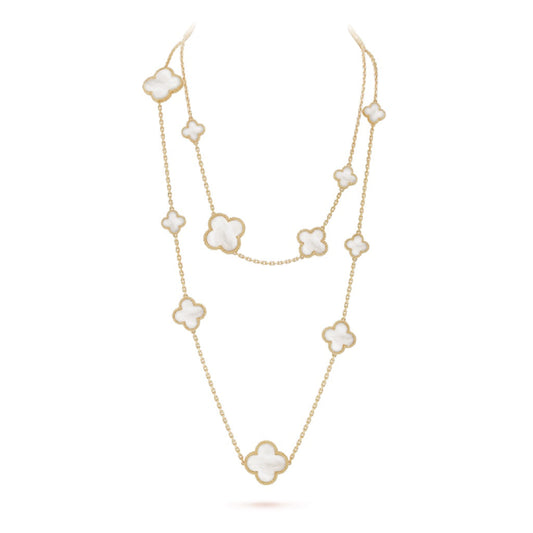 [Ornora Jewelry]CLOVER 16 MOTIF WHITE MOP GOLD NECKLACE