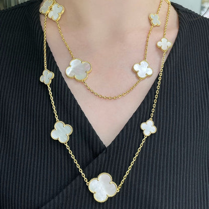 [Ornora Jewelry]CLOVER 16 MOTIF WHITE MOP GOLD NECKLACE