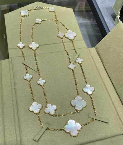 [Ornora Jewelry]CLOVER 16 MOTIF WHITE MOP GOLD NECKLACE